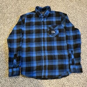 Fox Racing Men's Size Small Blue Plaid Heavy Flannel Long Sleeves Workwear Ranch